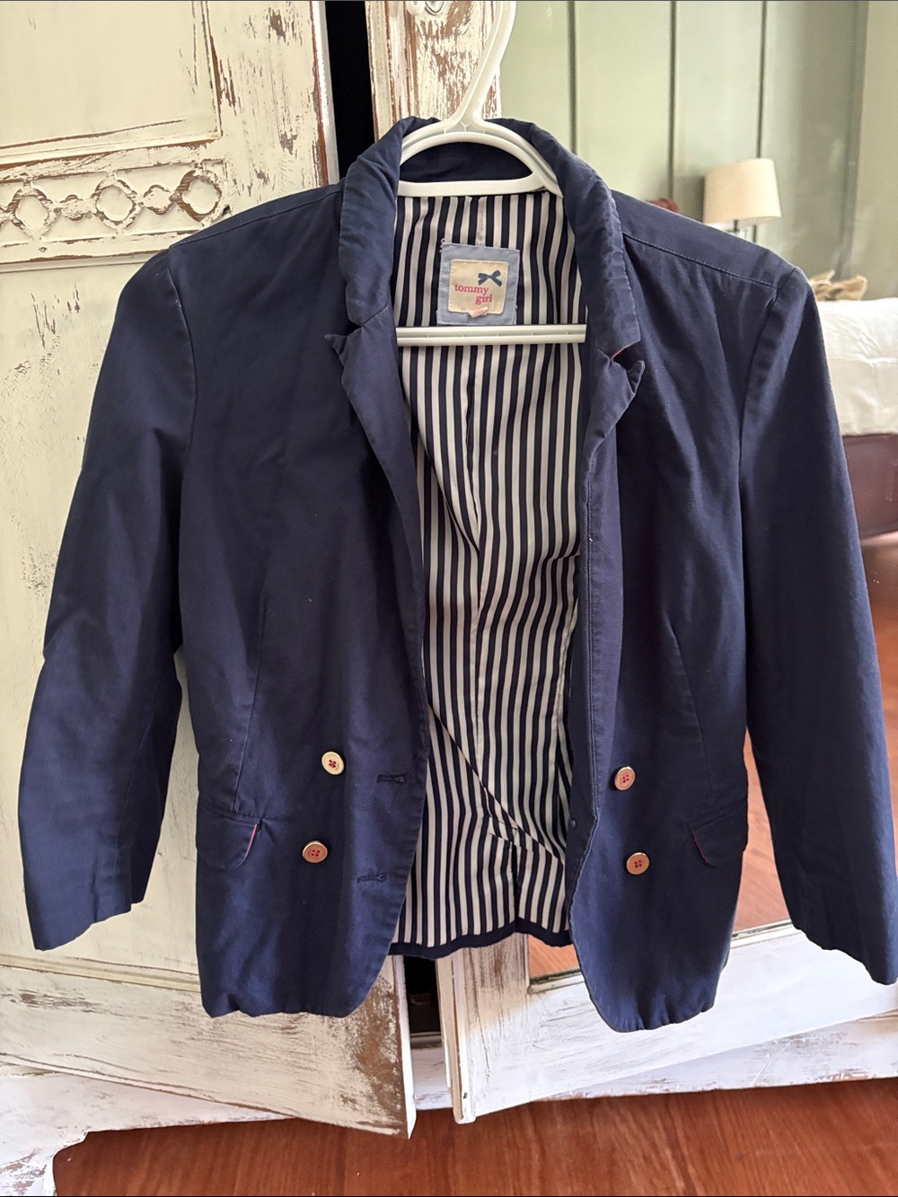 Tommy Hilfiger Navy Cotton Shirt Jacket with Striped Lining